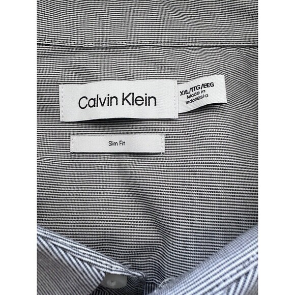 Calvin Klein Men's Shirt Slim-Fit Button-up Striped Stretch Black Gray  2XL - Picture 4 of 4
